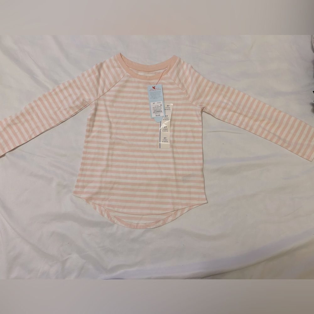 NWT Cat And Jack Stripe Long Sleeve Top 5T Light Pink And Ivory Cotton